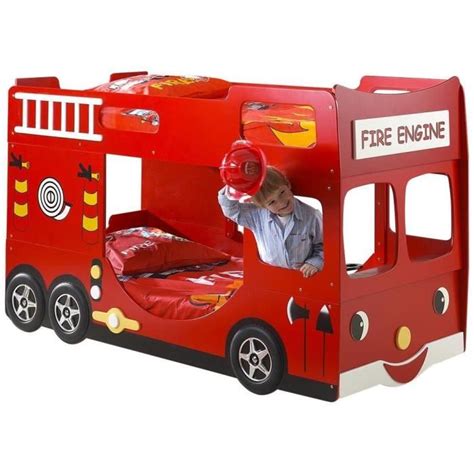 Lit Superpos Design Camion De Pompier X Cm Coloris Rouge