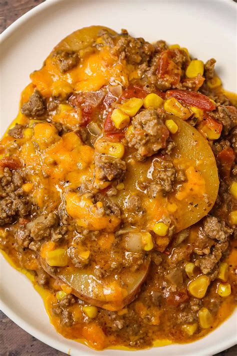 Crock Pot Cowboy Casserole Is A Hearty Slow Cooker Dinner Recipe Loaded With Ground Beef