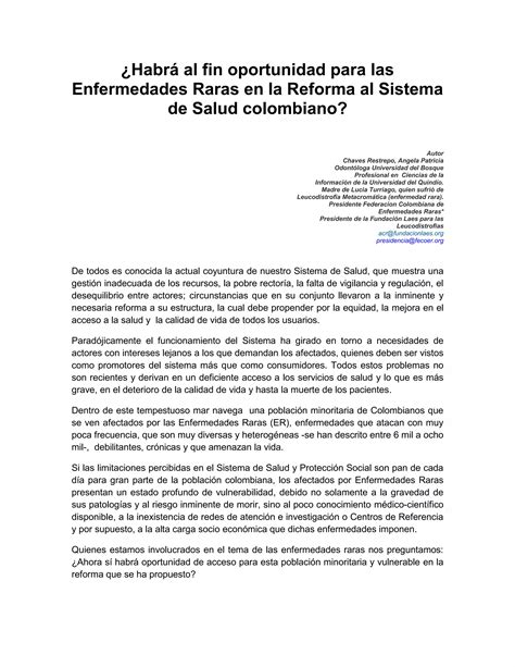 Tienen Las Enfermedades Raras Oportunidad En La Reforma A La Salud En