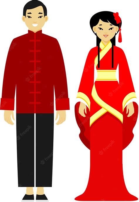 Premium Vector | Asians chinese woman and man in national clothes