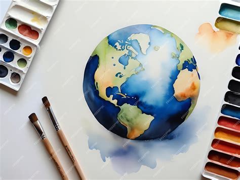 Premium Photo | Drawing earth with watercolor paint