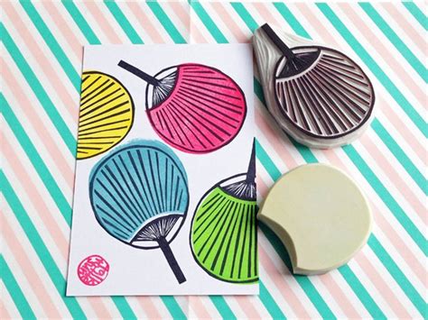 Paper Fan Stamps Japanese Rubber Stamps Hand Carved Stamps Etsy