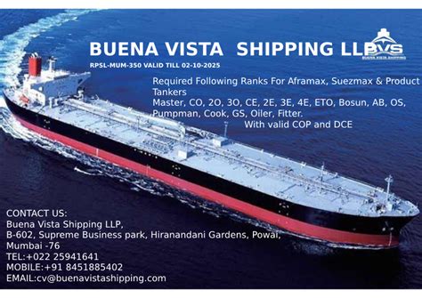 Advertisement Of Buena Vista Shipping Llp