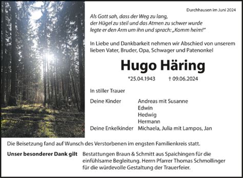 Traueranzeigen von Hugo Häring schwaebische de Trauerportal