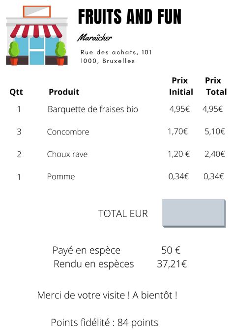 Exercices ticket de caisse le maraîcher 2