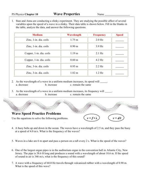 Wave Speed Equation Practice Problems Key Answers Wave Speed Equation