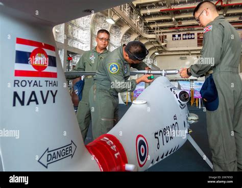 Thai Navy Sailors Are Overseeing An Unmanned Aerial Vehicle Uav Being