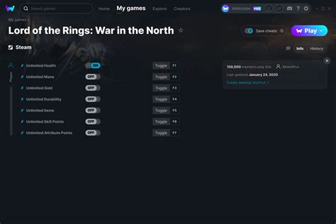 Lord Of The Rings War In The North Cheats And Trainer For Steam