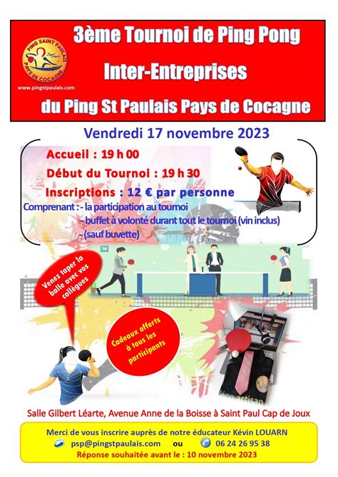 3ème Tournoi De Ping Pong Inter Entreprises Ping Saint Paulais Pays