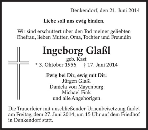 Traueranzeigen Von Ingeborg Gla L Zeit Des Gedenkens De