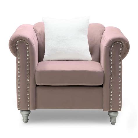 Fauteuil capitonné chesterfield en velours rose GARRY Cdiscount Maison