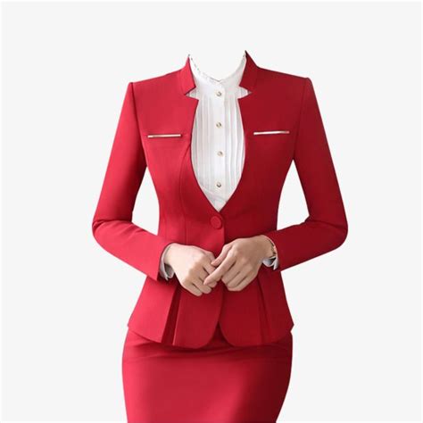 Red Low Collar Professional Women Suit Skirt Suit Suits For Women