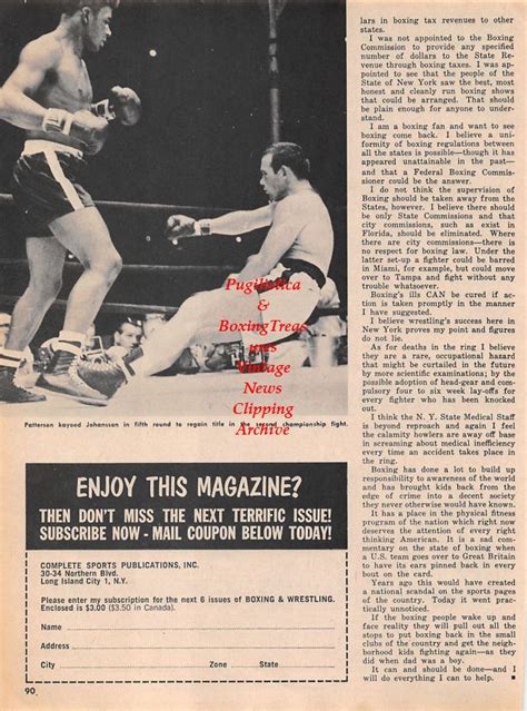 Boxing News Clipping Floyd Patterson Vs Ingemar Johansson Ii