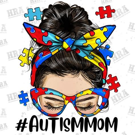 Messy Bun Autism Mom Png Sublimation Designautism Puzzle Etsy