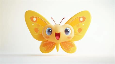 Cheerful Yellow Cartoon Butterfly Character With Big Eyes And Smile On