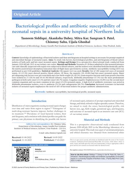 Pdf Bacteriological Profiles And Antibiotic Susceptibility Of Neonatal Sepsis In A University