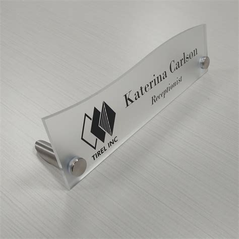 White Frosted Acrylic Desk Name Plates Top Wave Napnameplates