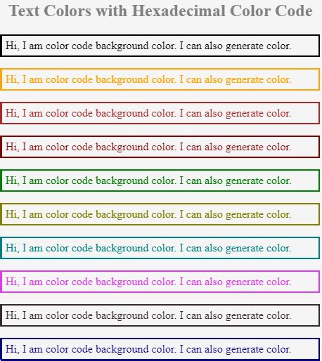 Css Color Codes Different Color With Hexa And Decimal Codes