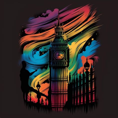 Premium Photo A Colorful Drawing Of A Clock Tower With A Black