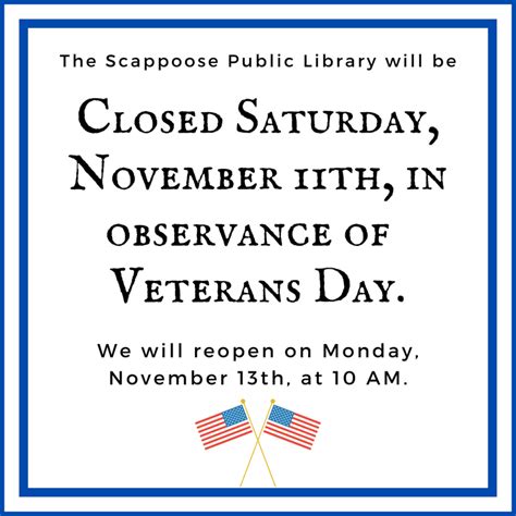 Closed Veterans Day — Scappoose Public Library