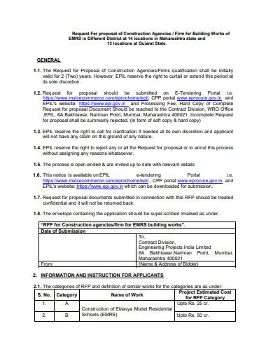 Free Construction Request For Proposal In Pdf Ms Word