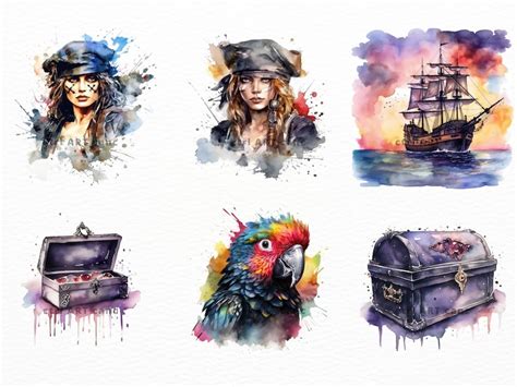 Pirate Watercolor Clipart Pirates Party Invitation Pirate Etsy