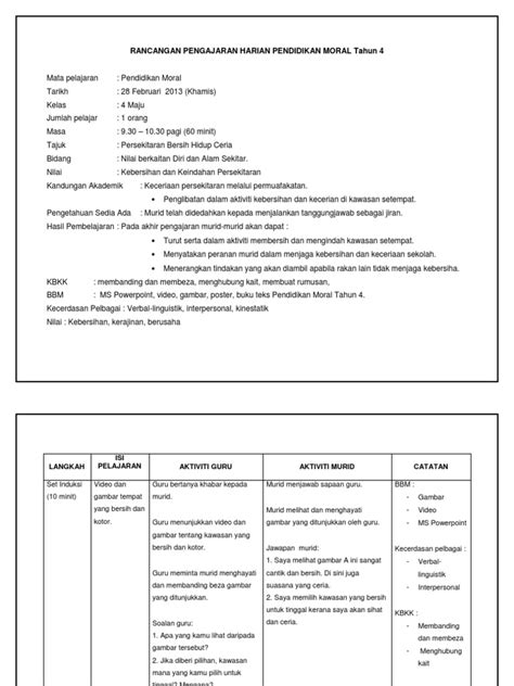 Pdf Rancangan Pengajaran Pendidikan Moral Tahun 4 Dokumentips