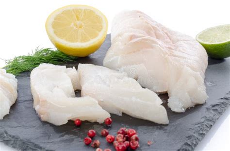 Fresh Raw Cod Fillet On A Slate Plate Stock Photo Image Of Fish