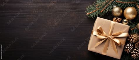 Christmas Themed Still Life Arrangement With Presents Evergreen