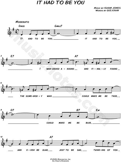 Isham Jones It Had To Be You Sheet Music Leadsheet In G Major Transposable Download