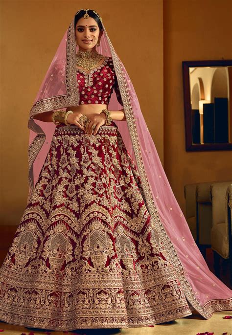 Embroidered Velvet Lehenga In Maroon Atelier Yuwa Ciao Jp