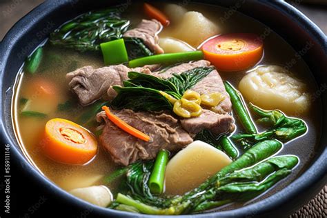 Illustration Of Close Up Filipino Traditional Dish Pork Sinigang