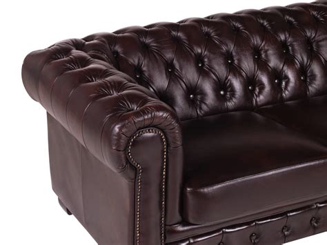 Sofá chesterfield de 4 plazas 100 piel rojo BRENTON