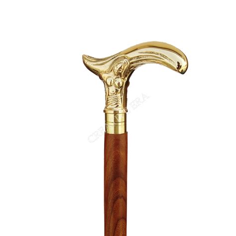 Antique Brass Nude Girl Handle Brown Wood Walking Sti Gem