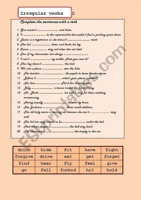 Irregular Verbs 2 Esl Worksheet By Mkrmen