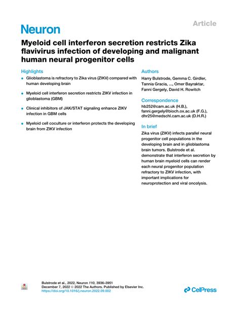 Pdf Myeloid Cell Interferon Secretion Restricts Zika Flavivirus