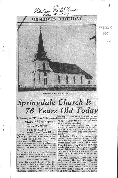 Springdale Norwegian Lutheran Church Celebrates 76th Year Newspaper