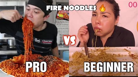 Beginner Vs Pro Fire Noodles Challenge 🔥 Super Spicy Fire Noodles 🔥