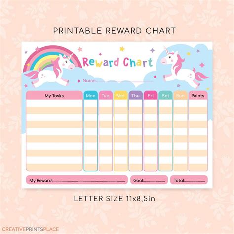 Unicorn Printable Reward Chart Responsibility Chart For Girls Girl