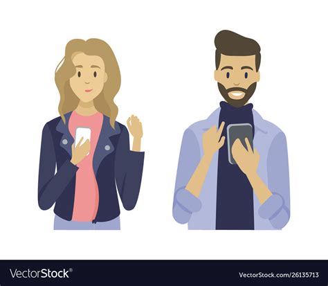 People Holding Phone Using Gadget App Royalty Free Vector