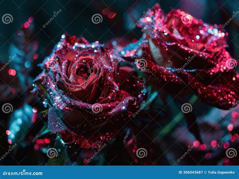 Three Roses With Glitter That Glow In The Dark Stock Image Image Of