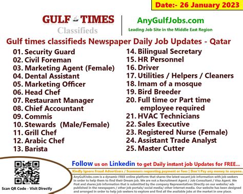 Gulf Times Classifieds Job Vacancies Qatar 26 January 2023 2024