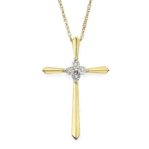 Diamond Accent 10k Yellow Gold Cross Pendant Necklace