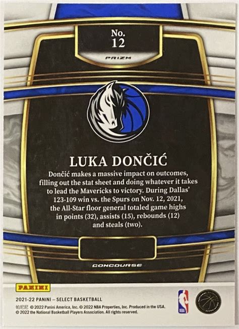 Luka Doncic Panini Select Basketball Dallas Mavericks Concourse