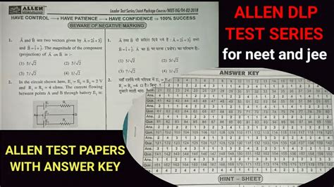 Allen Test Papers Complete Test Papers For Neet And Jee Students