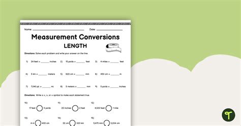 Measurement Conversions Length Worksheet Teach Starter