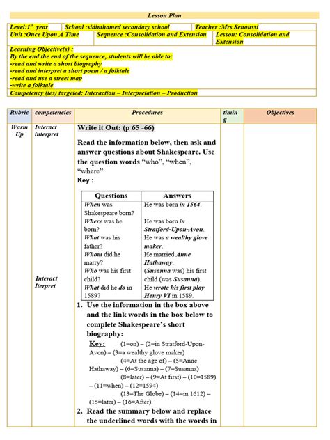 Unit2 L7 Lesson Plan Pdf William Shakespeare