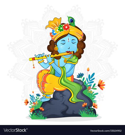 A cute lord krishna playing flute Royalty Free Vector Image