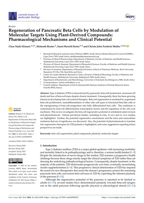 (PDF) Regeneration of Pancreatic Beta Cells by Modulation of Molecular ...