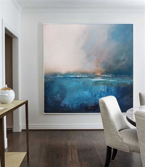 Large Original Sea Level Blue Oil Painting Large Wall Art Blue Abstract